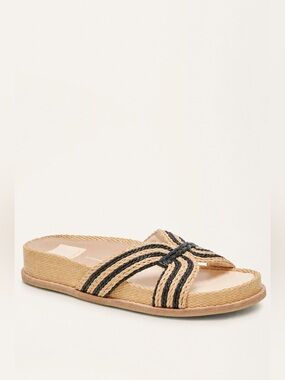 NWT Dolce Vita Women’s Selda Slide Sandals | Natural Raffia & Black Size 8 ✨ NEW